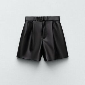 Zara Black High-Waist Faux Leather Shorts